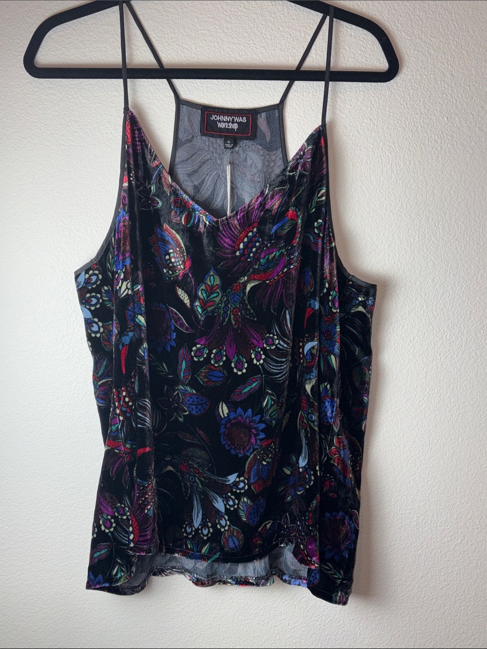 Johnny Was Avya Velvet Tank Top Camisole Cami Floral Peacock XL NWT